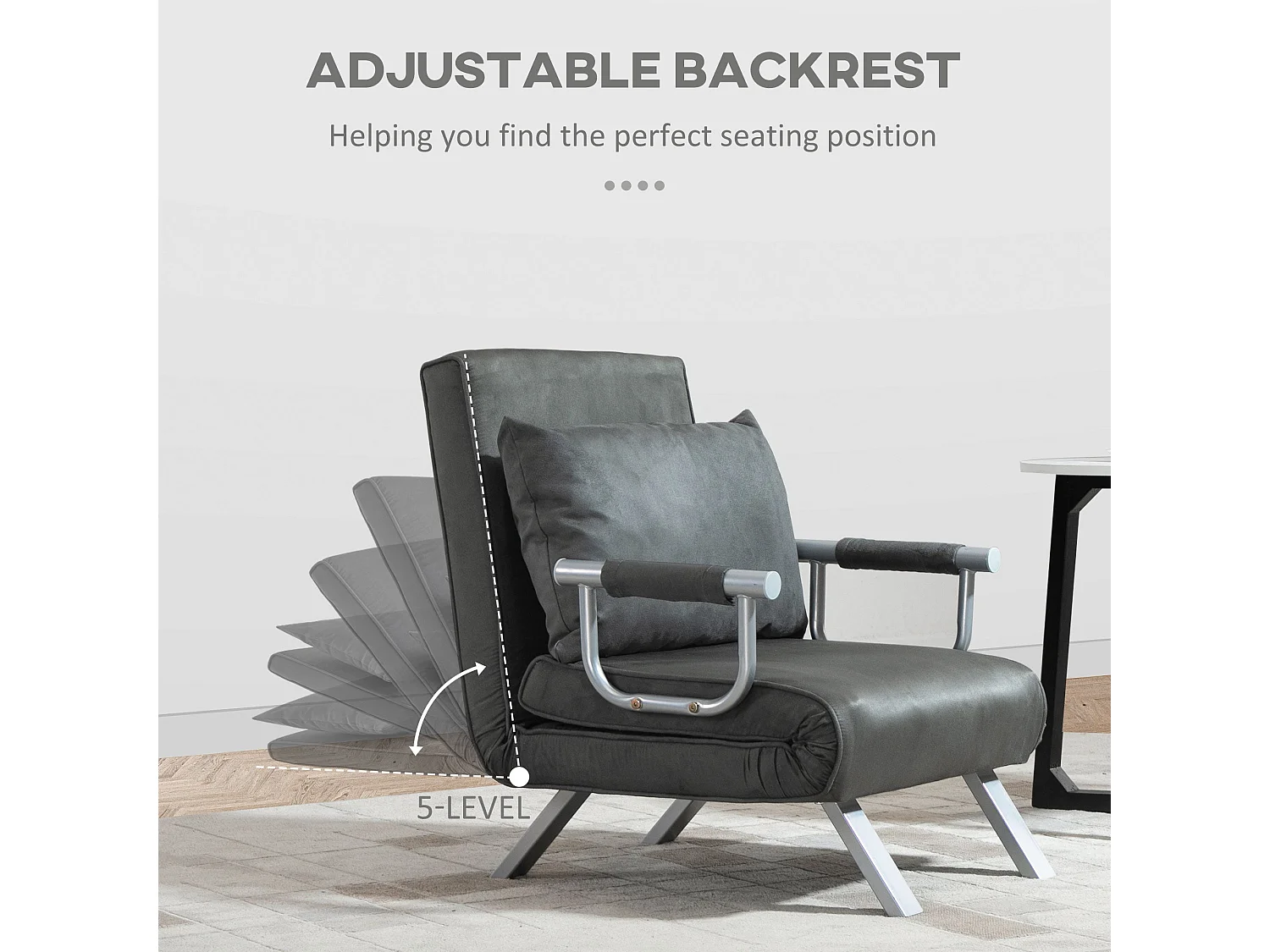 Moba Grey Faux Suede 4 in 1 Convertible Chair Bed