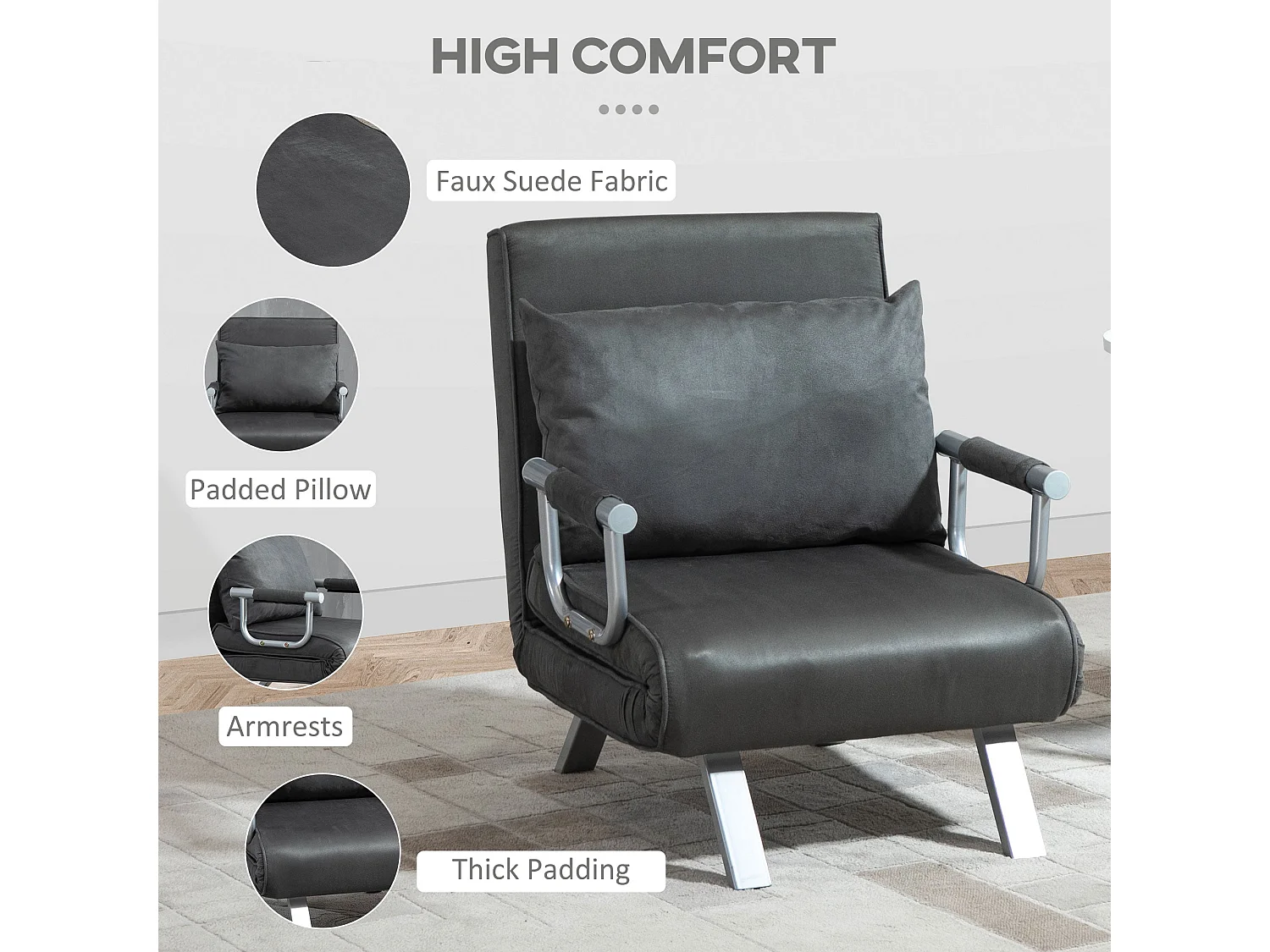 Moba Grey Faux Suede 4 in 1 Convertible Chair Bed