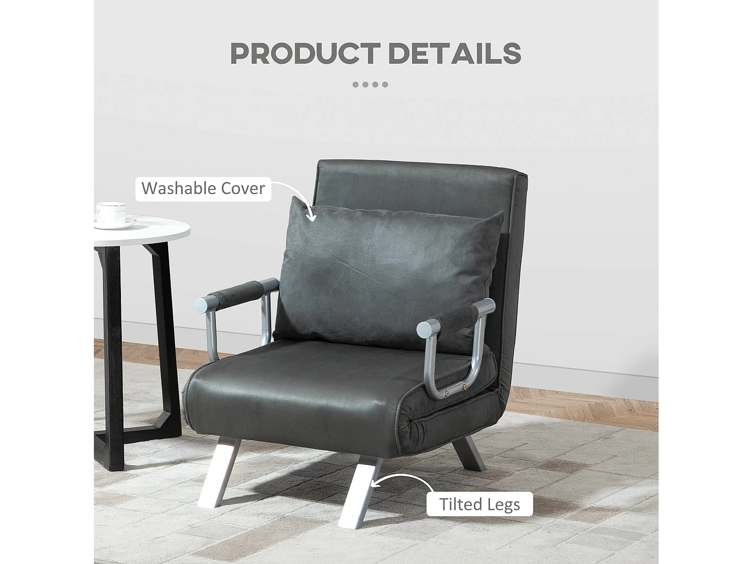 Moba Grey Faux Suede 4 in 1 Convertible Chair Bed