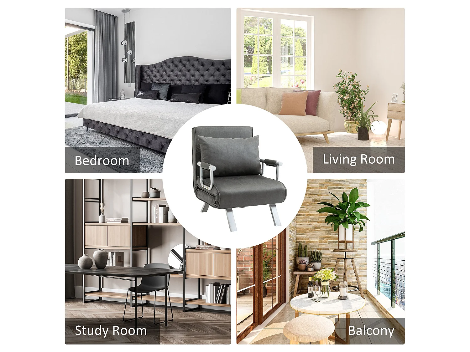 Moba Grey Faux Suede 4 in 1 Convertible Chair Bed