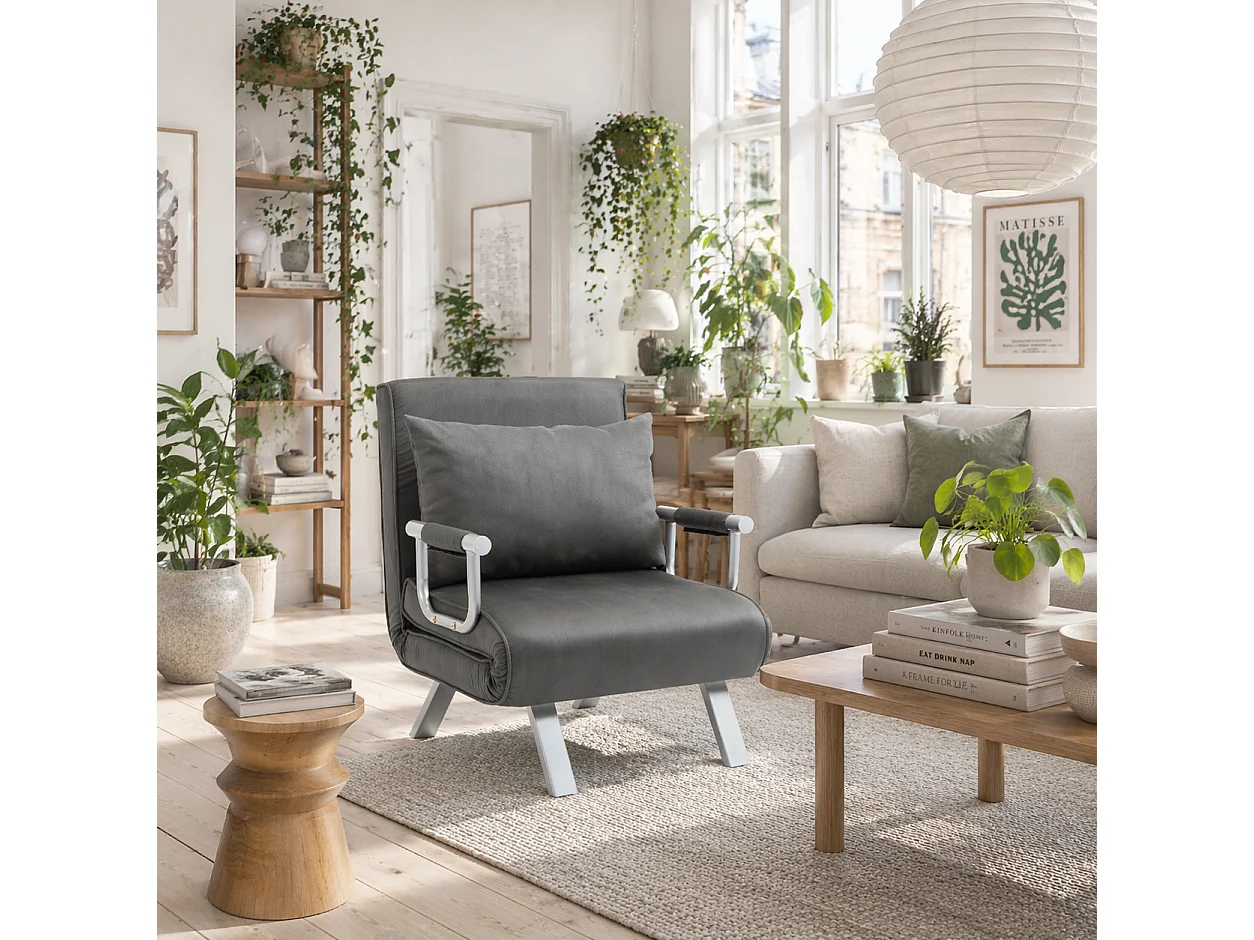 Moba Grey Faux Suede 4 in 1 Convertible Chair Bed