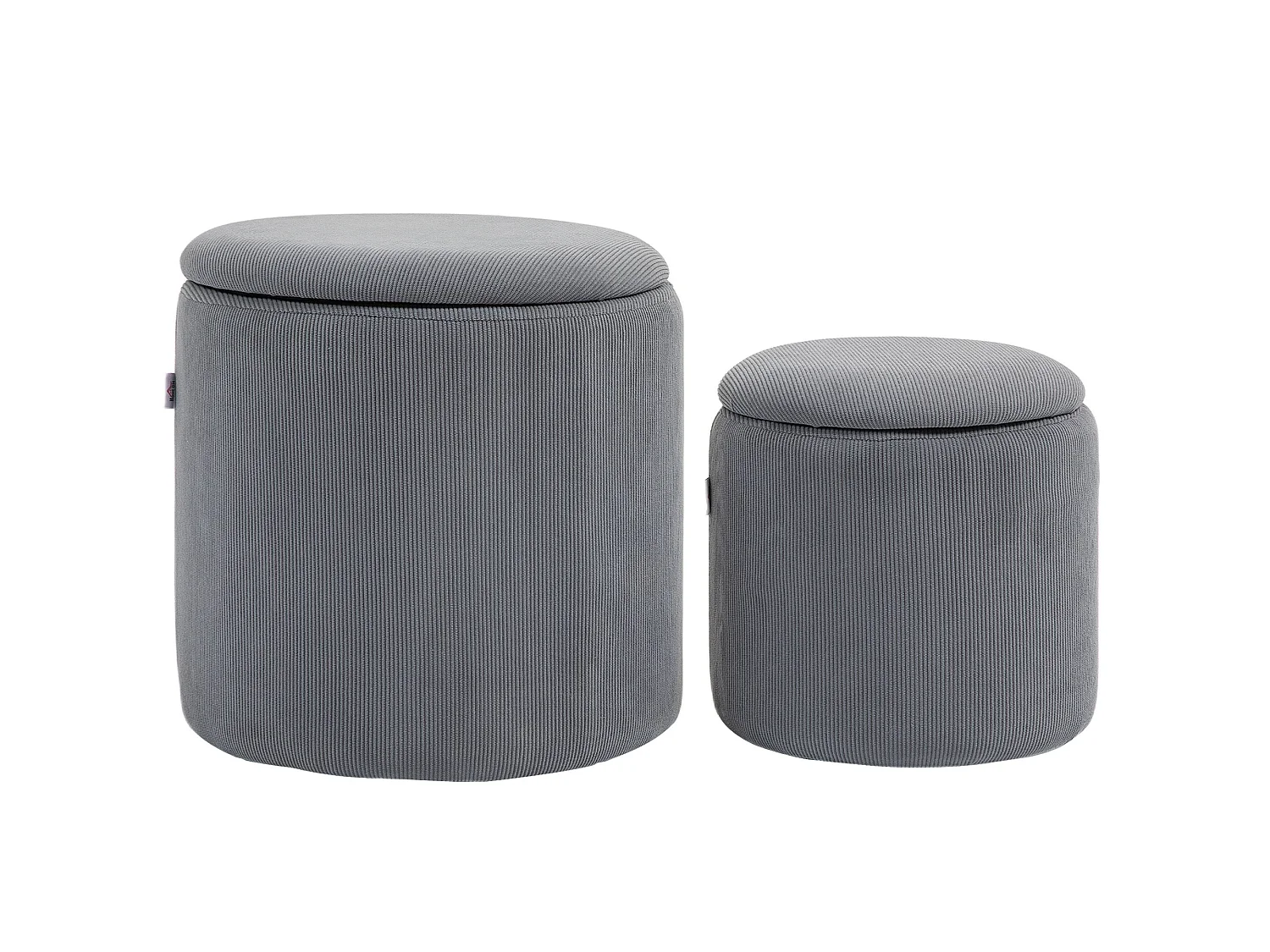 Seleco Set of 2 Round Corduroy Grey Storage Ottomans