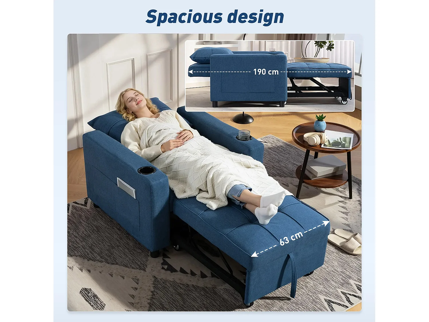 Norapa Dark Blue 3 in 1 Convertible Single Sofa Bed