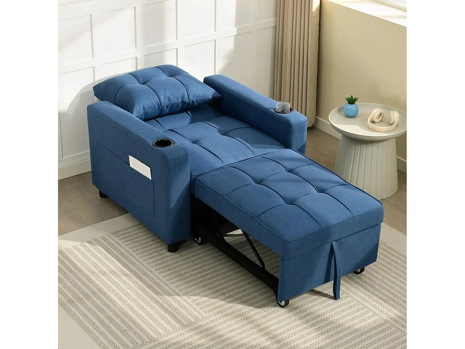Norapa Dark Blue 3 in 1 Convertible Single Sofa Bed