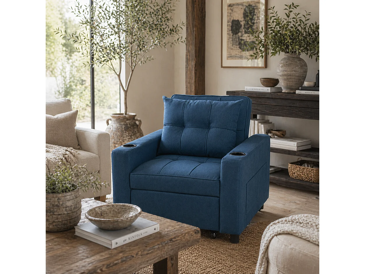 Norapa Dark Blue 3 in 1 Convertible Single Sofa Bed