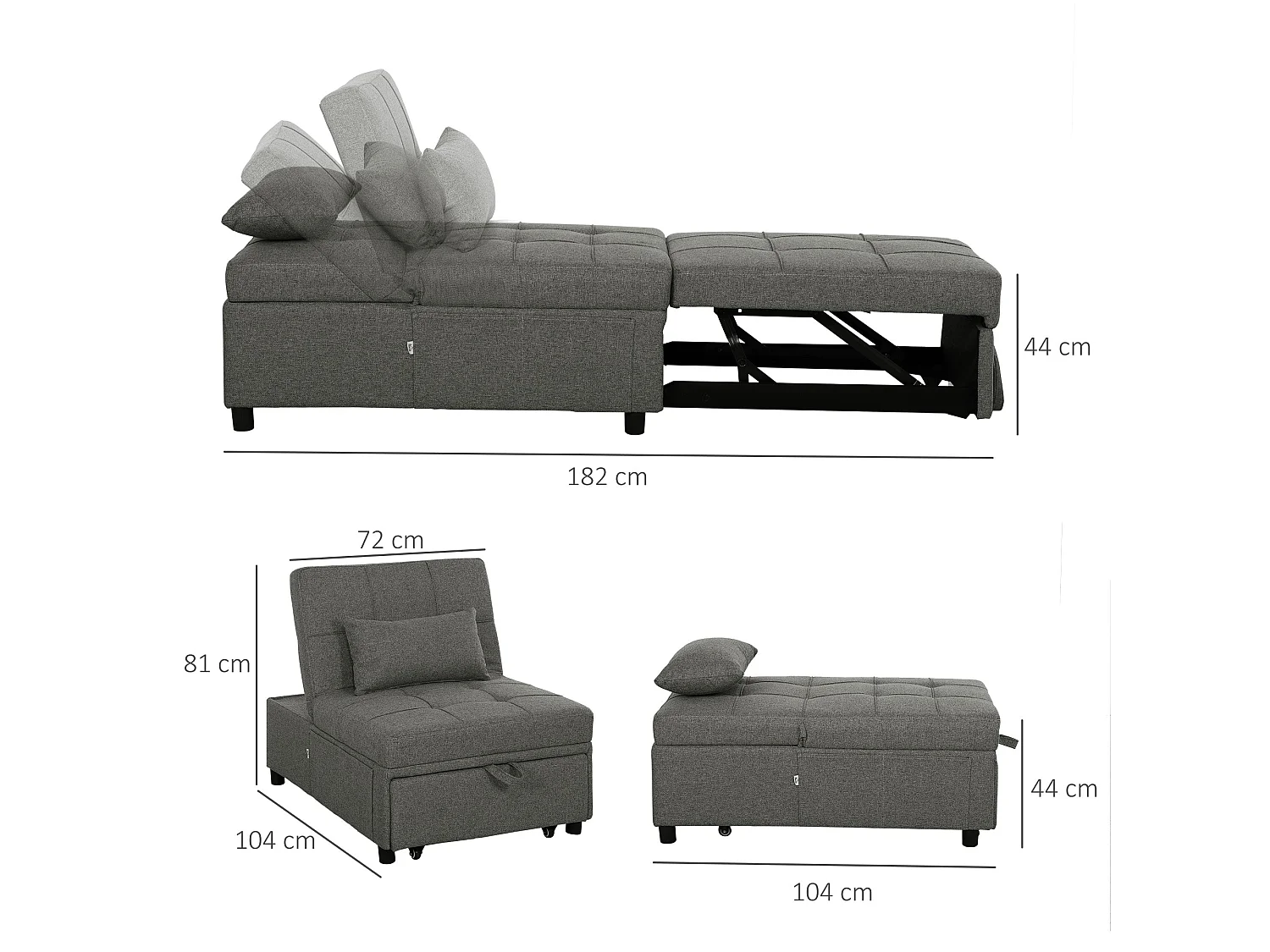 Lulusa Kela 4 in 1 Convertible Single Sleeper Chair Dark Grey