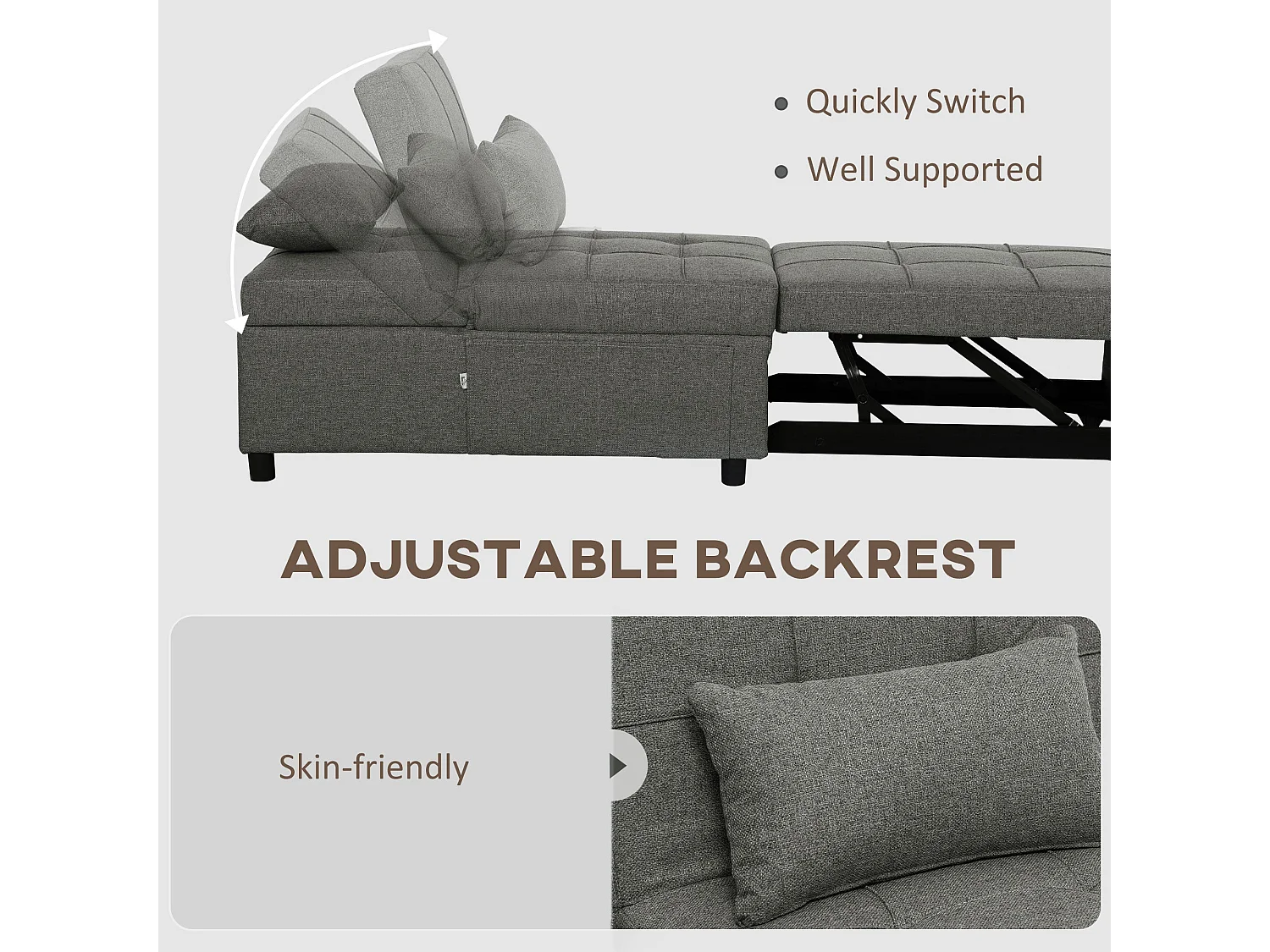 Lulusa Kela 4 in 1 Convertible Single Sleeper Chair Dark Grey
