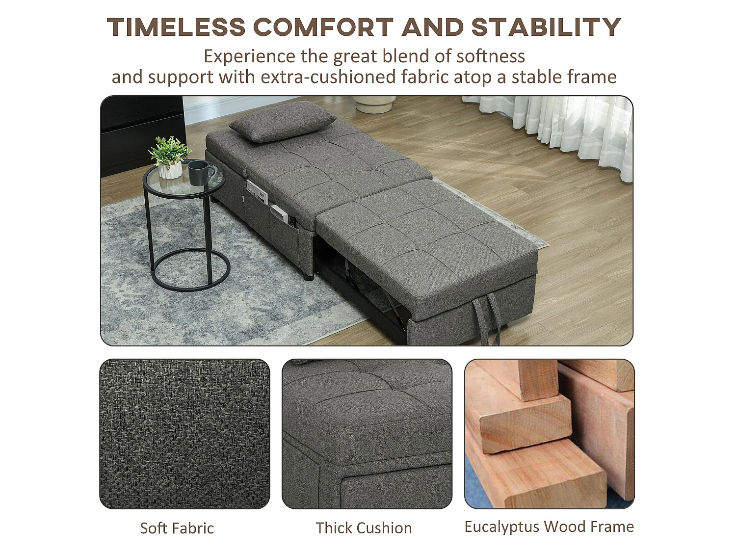 Lulusa Kela 4 in 1 Convertible Single Sleeper Chair Dark Grey