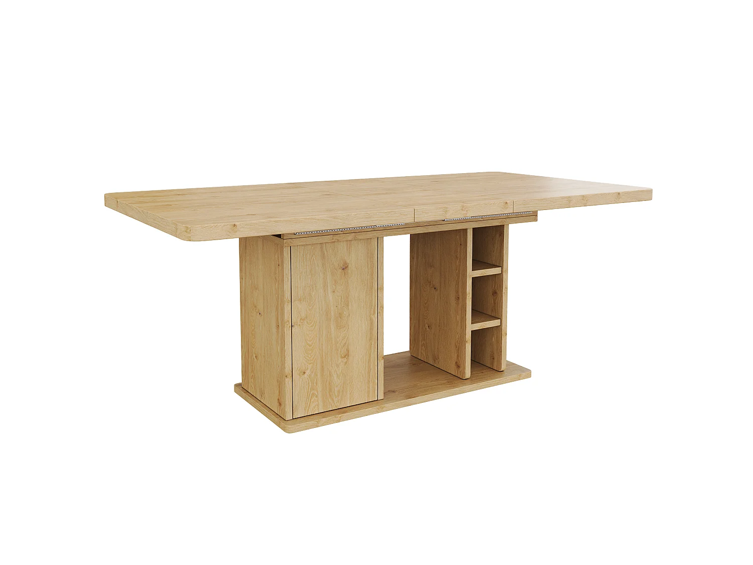 Table  à manger extensible 140/180x80x75 cm - pour 6 à 8 personnes - 1 porte et rangement ouvert - Plateau épais - Naturel