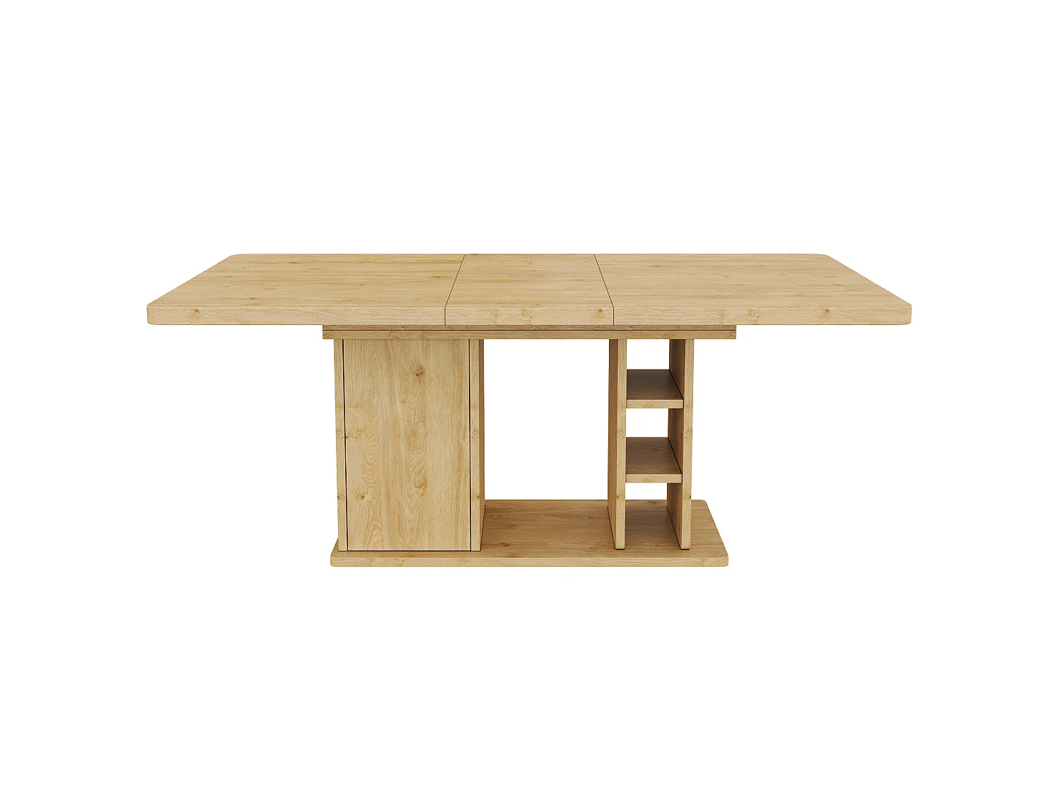 Table  à manger extensible 140/180x80x75 cm - pour 6 à 8 personnes - 1 porte et rangement ouvert - Plateau épais - Naturel