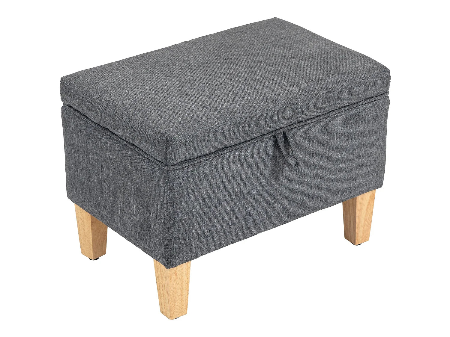 Doma Compact Linen Look Storage Footstool Charcoal Grey Natural Wooden Legs