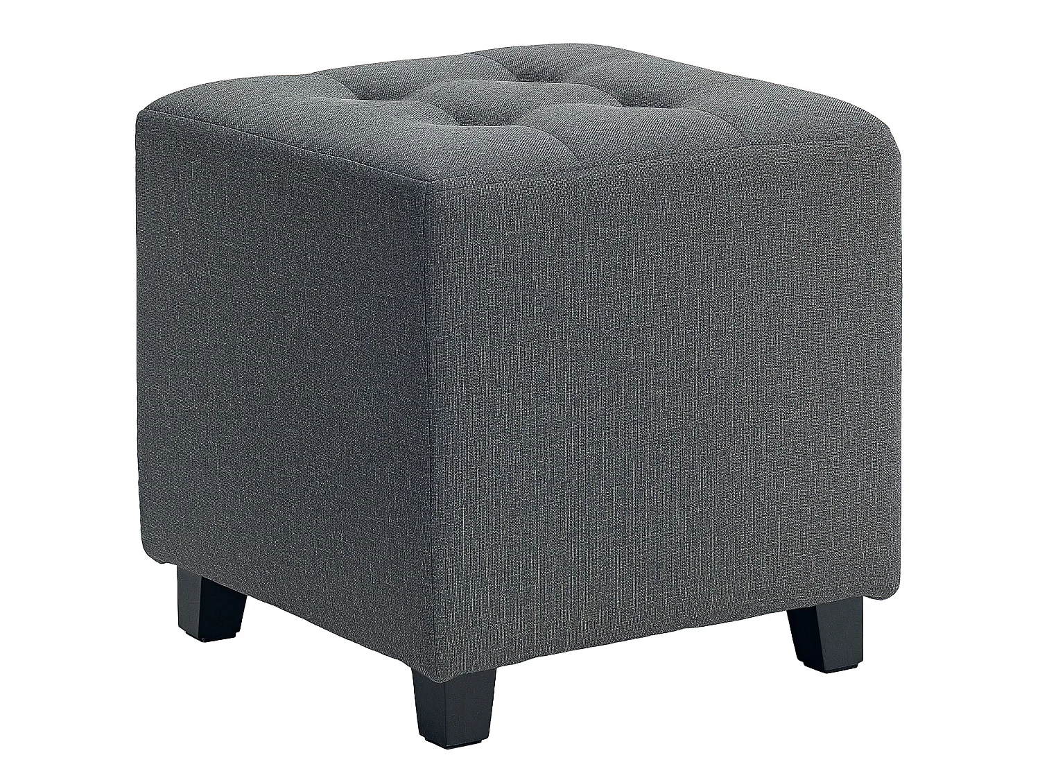 Linen Grey Compact Square Footstool with Side Pocket and Black Rubber Wood Legs