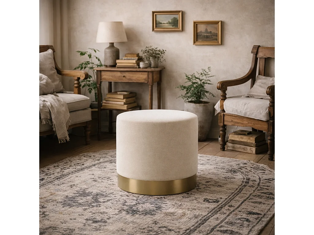Kalua Small Cream Velvet Stool Brushed Gold Base