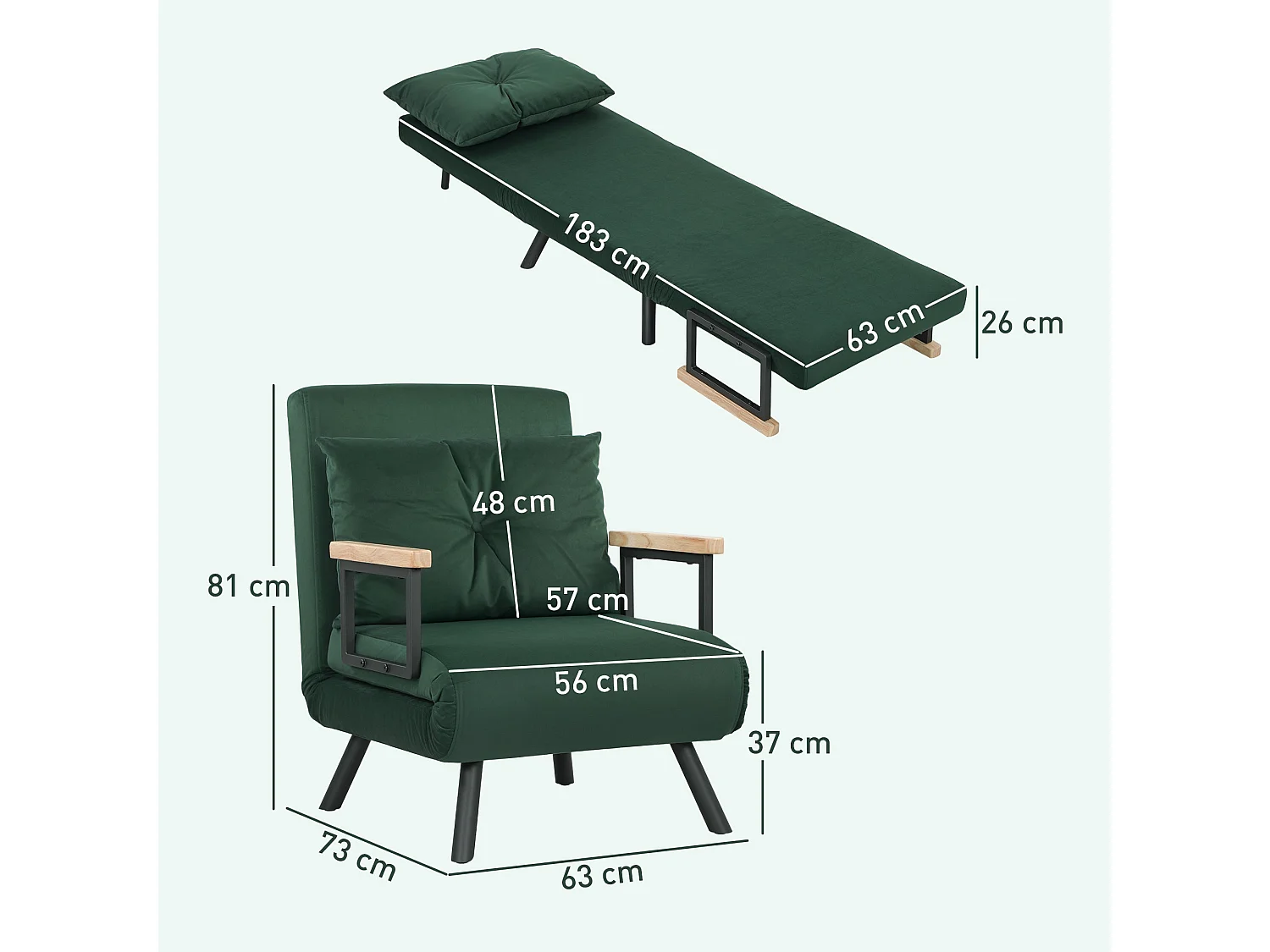 Zifayo Velvet Green 4 in 1 Convertible Single Chair Bed with Cushion