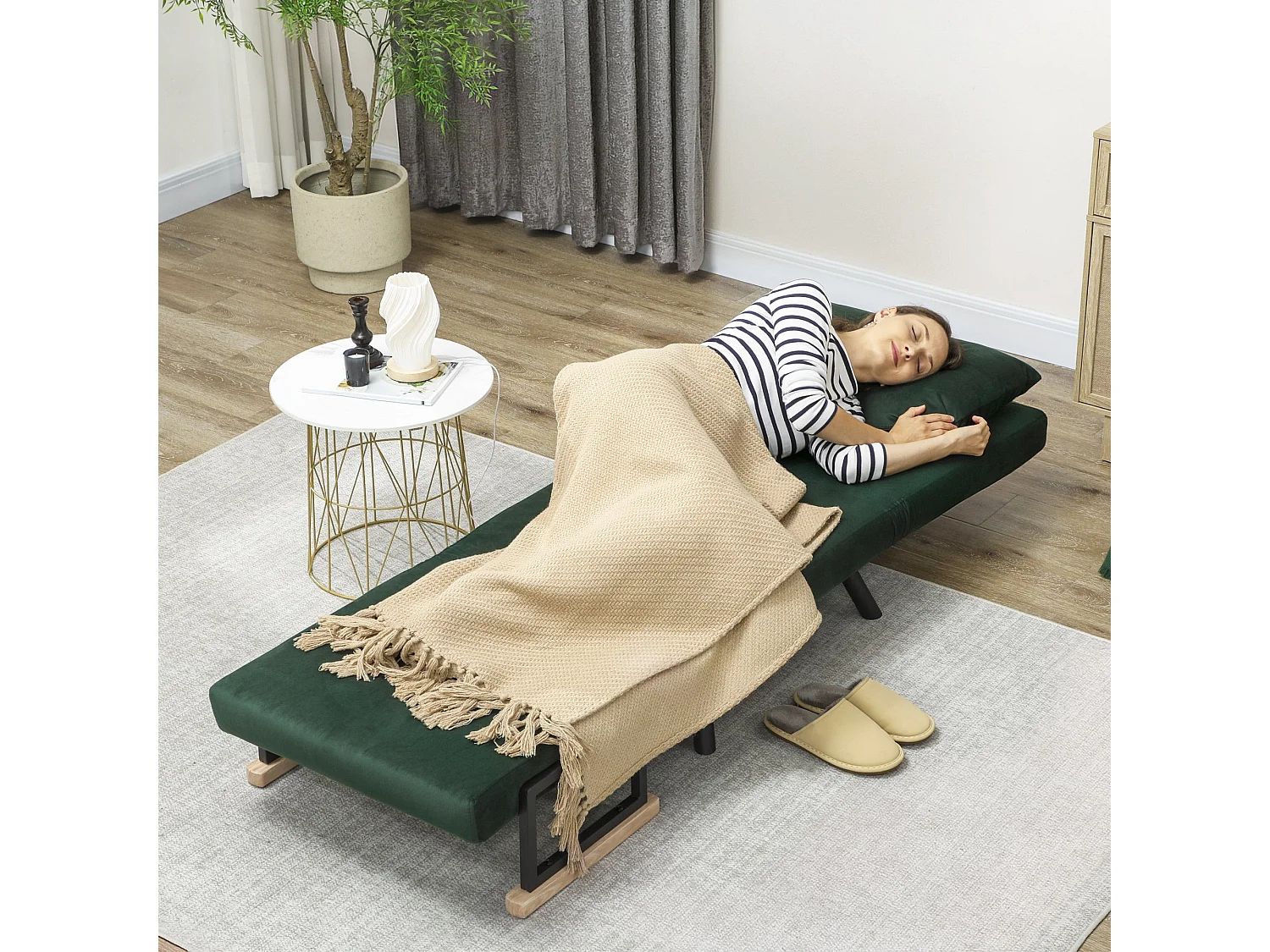 Zifayo Velvet Green 4 in 1 Convertible Single Chair Bed with Cushion