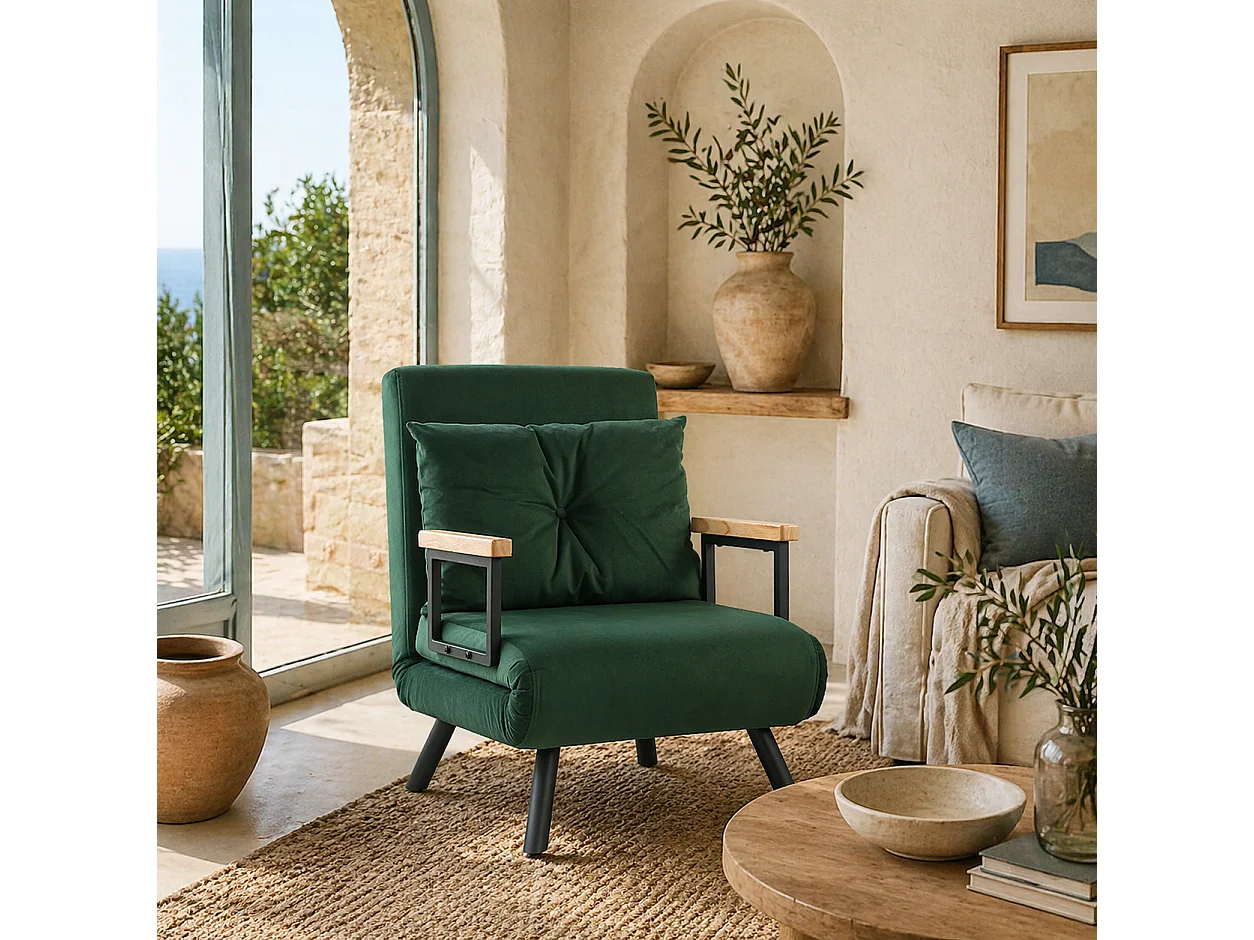 Zifayo Velvet Green 4 in 1 Convertible Single Chair Bed with Cushion