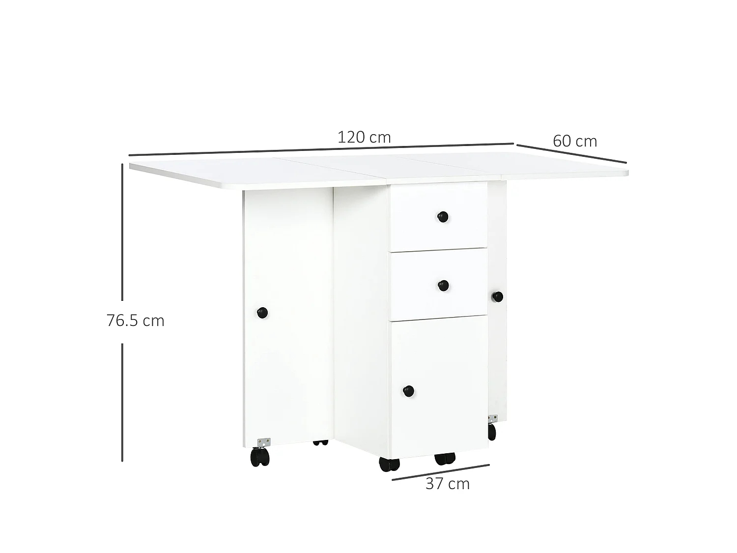 Zibsa White Drop Leaf Dining Table with Storage for 4 6