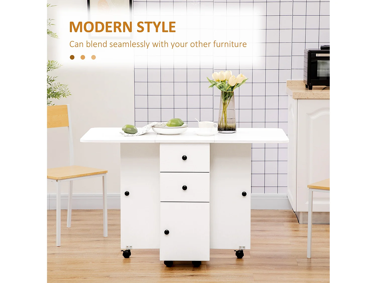 Zibsa White Drop Leaf Dining Table with Storage for 4 6