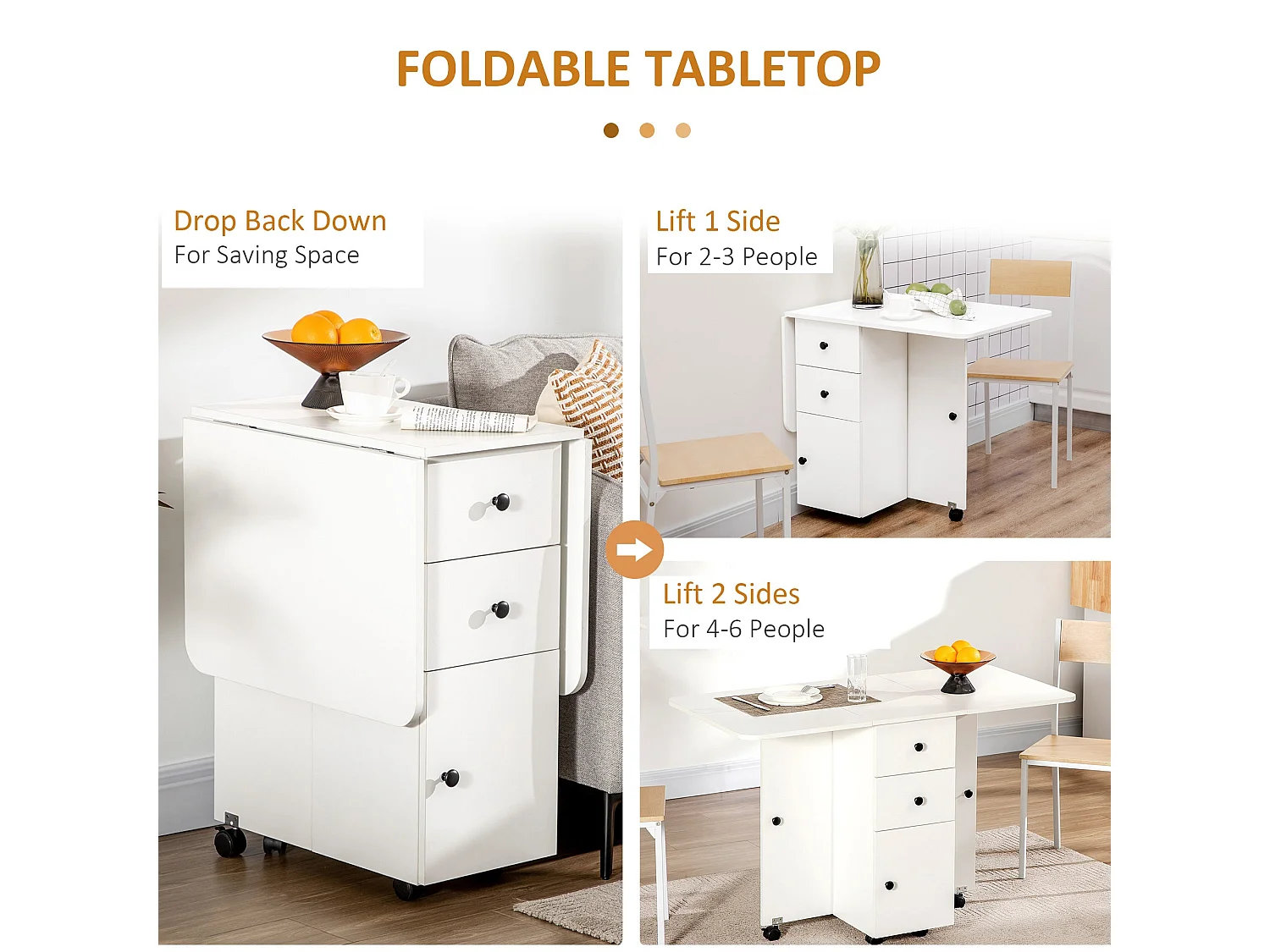 Zibsa White Drop Leaf Dining Table with Storage for 4 6