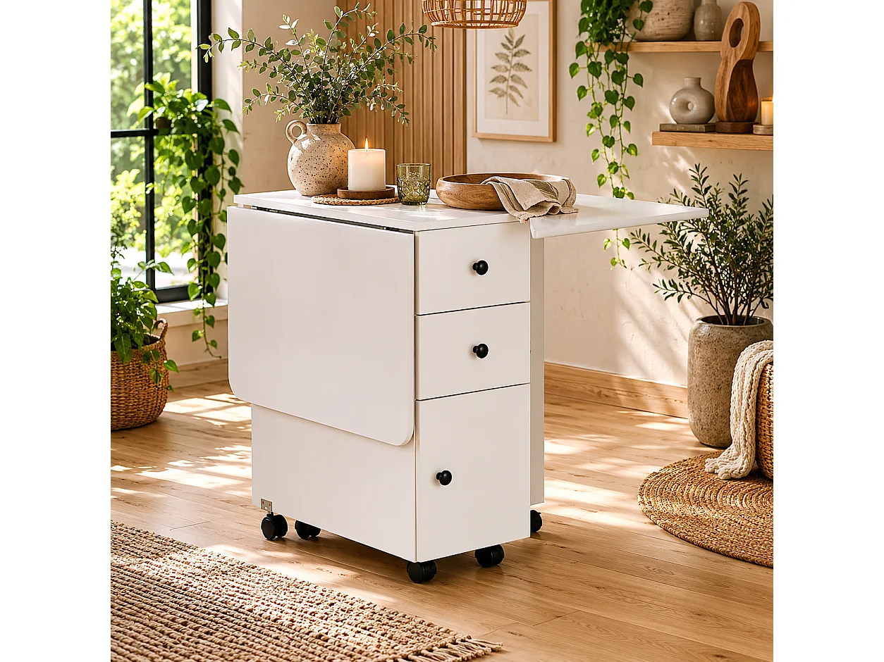 Zibsa White Drop Leaf Dining Table with Storage for 4 6