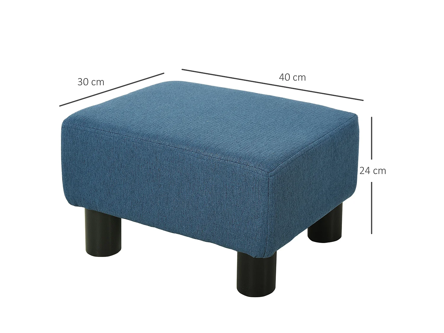 Fatopa Blue Linen Footstool Cube Compact Upholstered Ottoman with 4 Plastic Feet