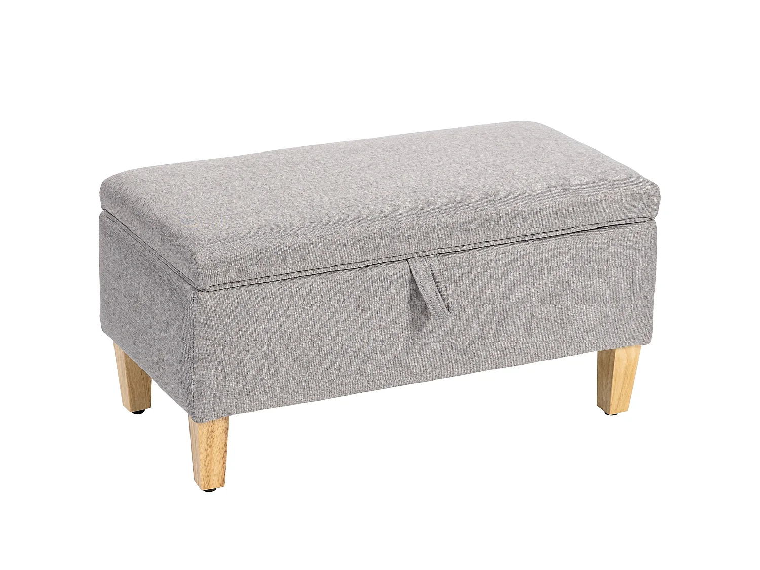 Solo Linen look Light Grey Storage Ottoman Bench Padded Seat Natural Wooden Legs