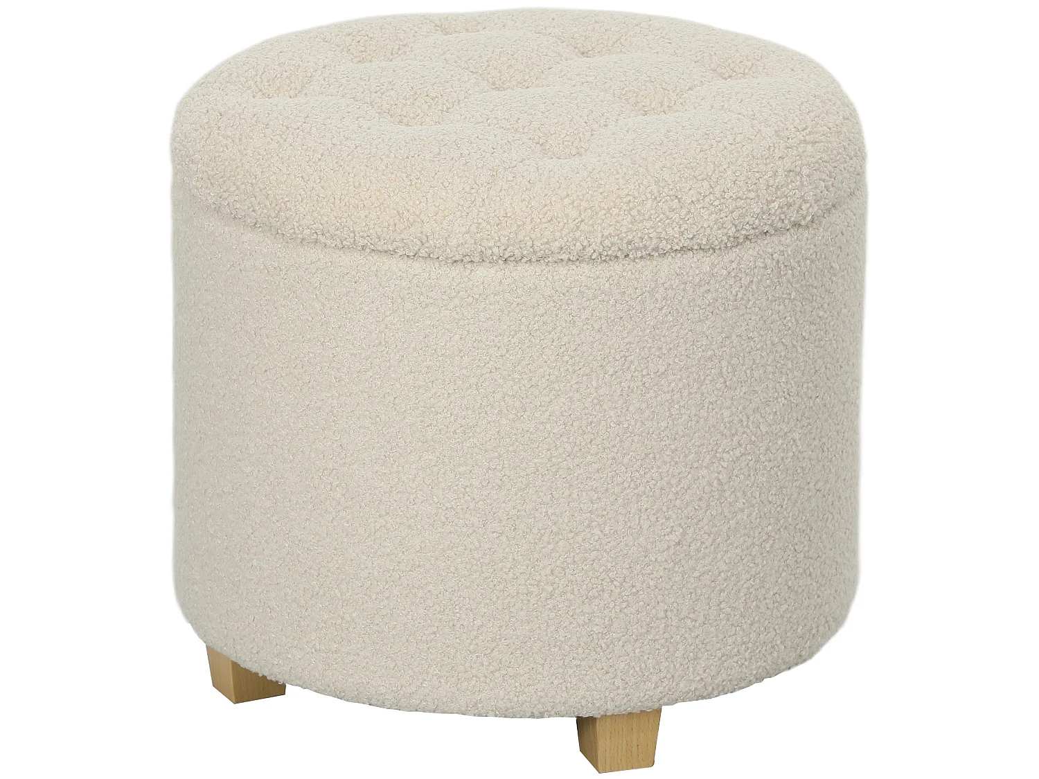 Fimi Cream White Teddy Fleece Storage Ottoman Diamond Tufted Lid Wooden Legs