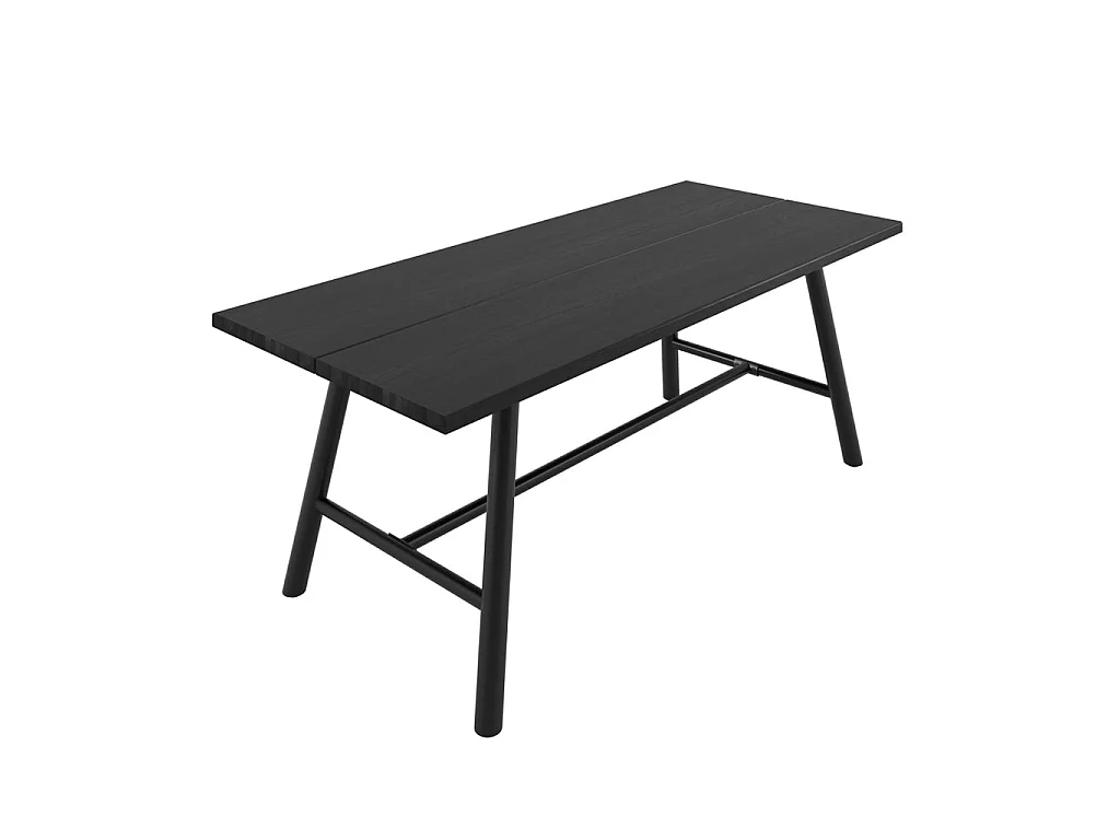 Louie Black Grain Wood Effect Dining Table 200cm Rectangular Matt Black Metal Base