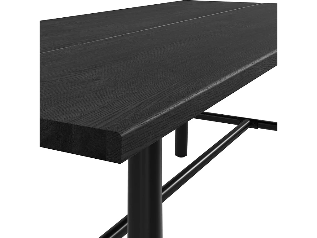 Louie Black Grain Wood Effect Dining Table 200cm Rectangular Matt Black Metal Base