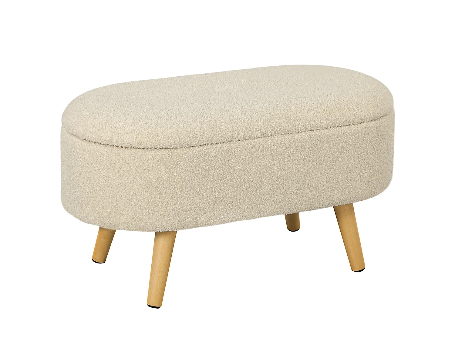 Molasa Boucle Cream White Storage Ottoman Teddy Fleece Pine Wood Legs