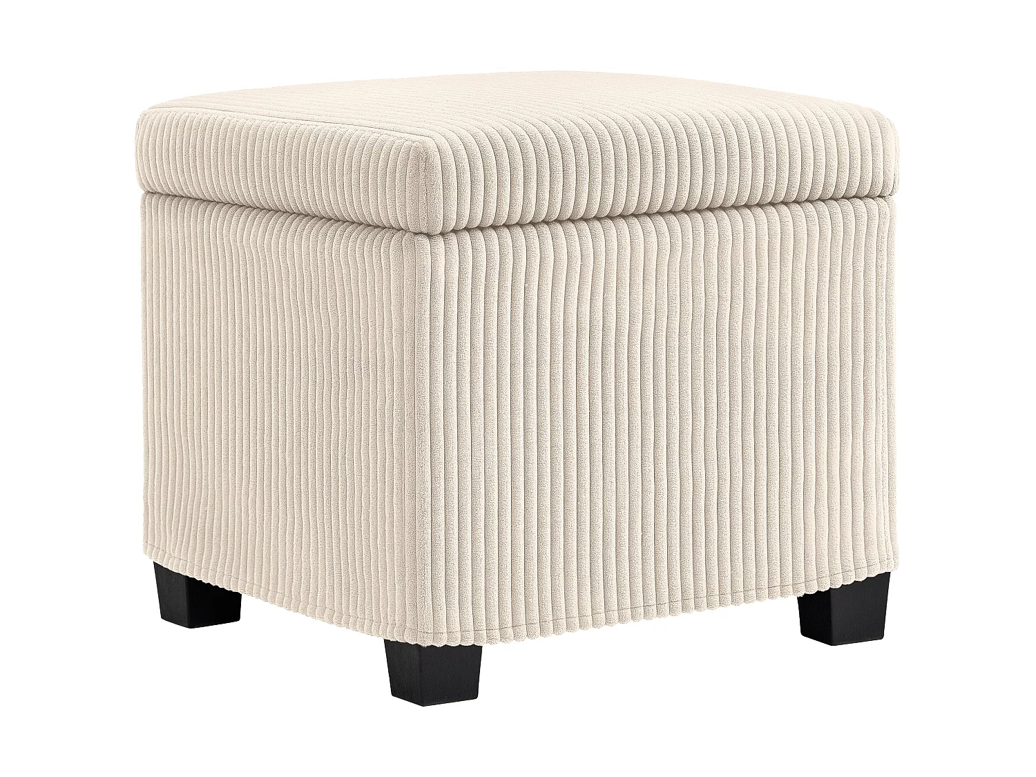 Rivima Square Beige Corduroy Storage Ottoman Bench with Removable Lid