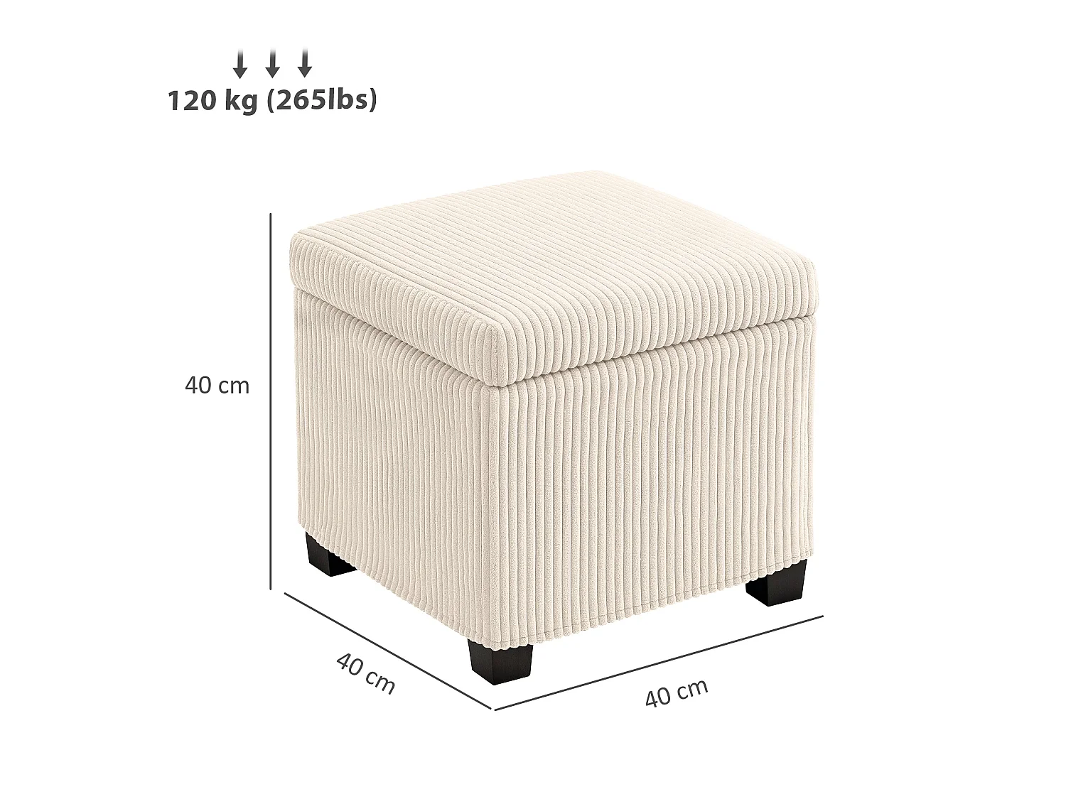 Rivima Square Beige Corduroy Storage Ottoman Bench with Removable Lid