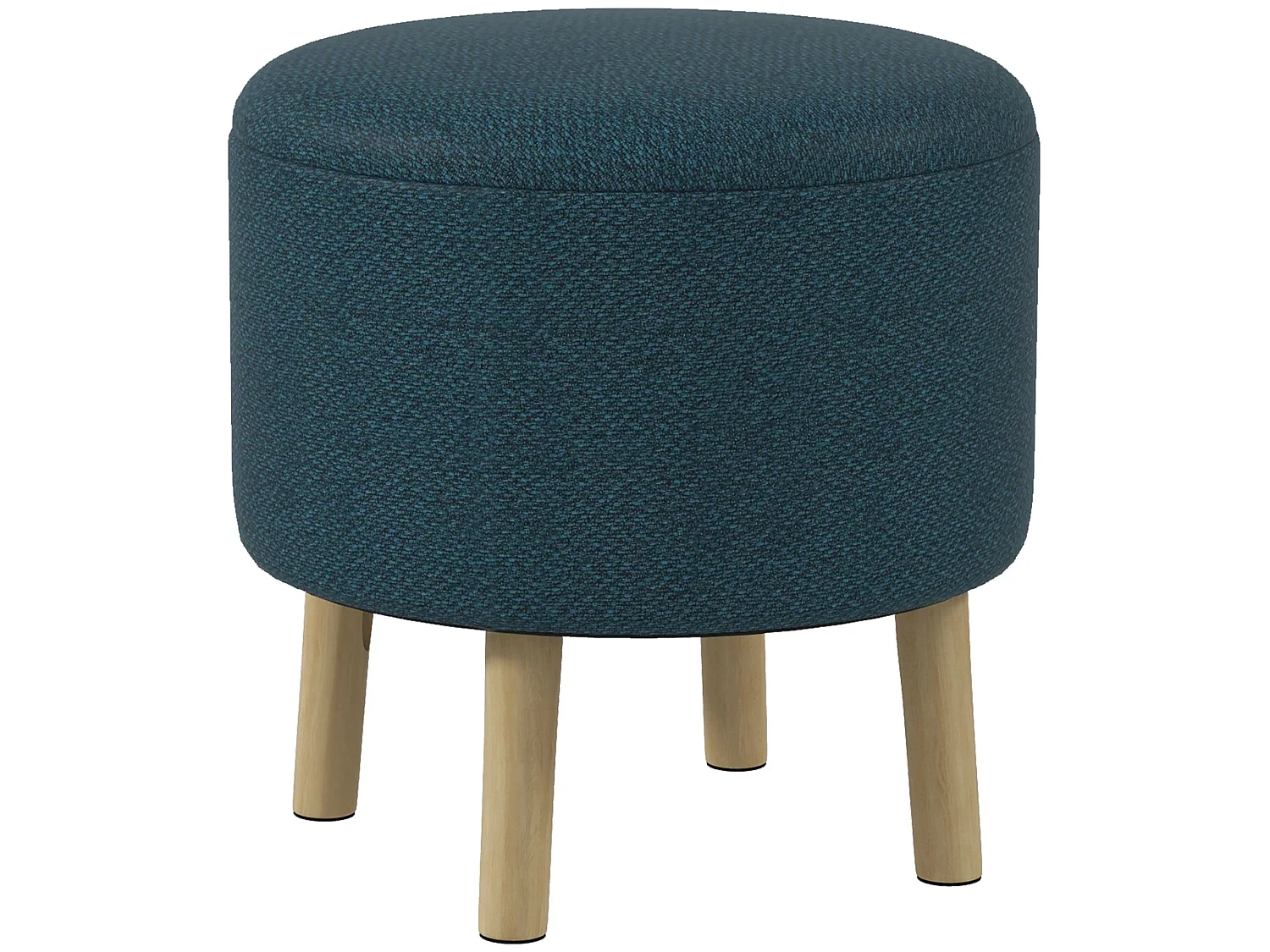 Dotaha Linen Look Blue Round Storage Ottoman