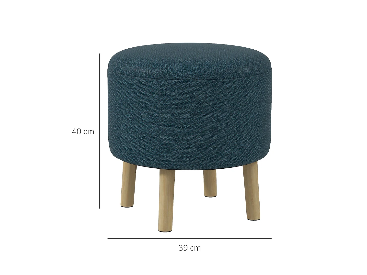 Dotaha Linen Look Blue Round Storage Ottoman