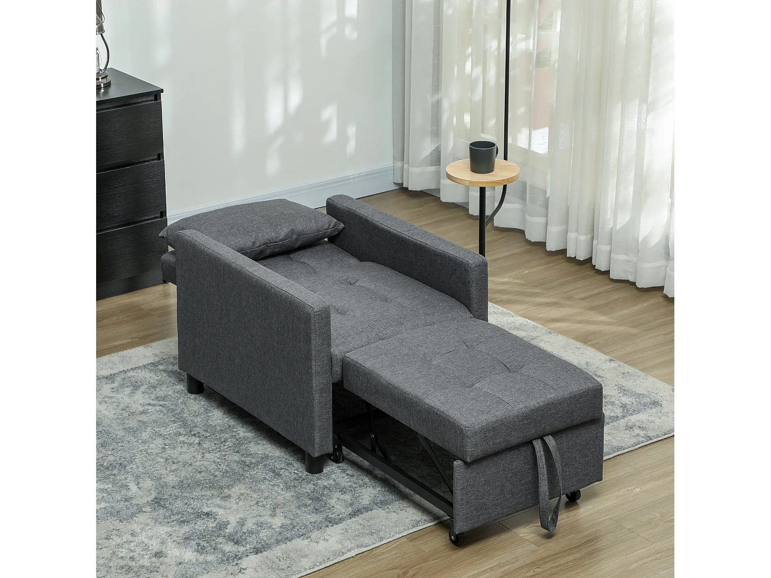 Loco Suro Dark Grey 3 in 1 Convertible Chair Bed Adjustable Backrest and Footrest