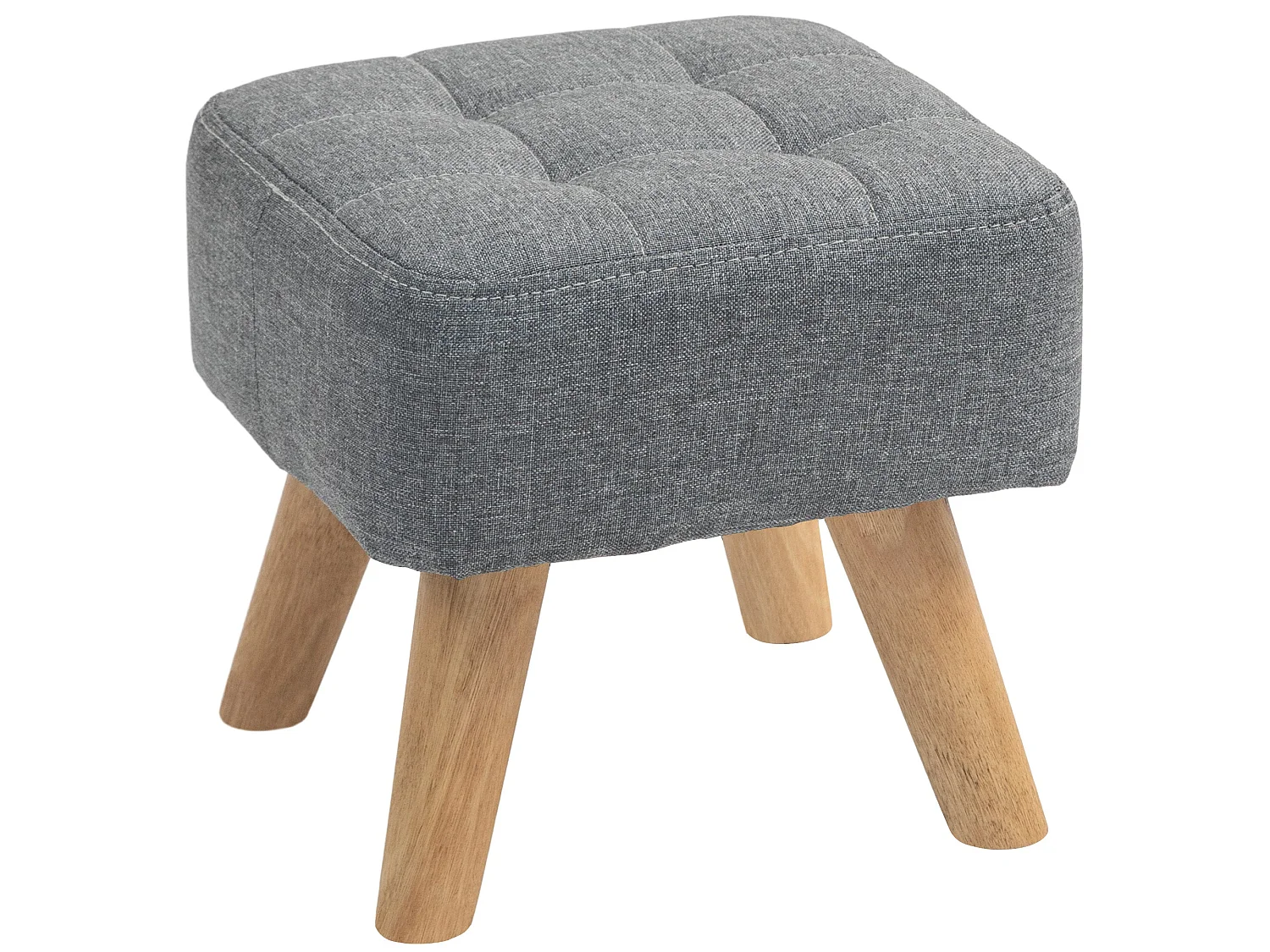 Sayo Linen Look Light Grey Square Padded Footstool Tufted Diamond