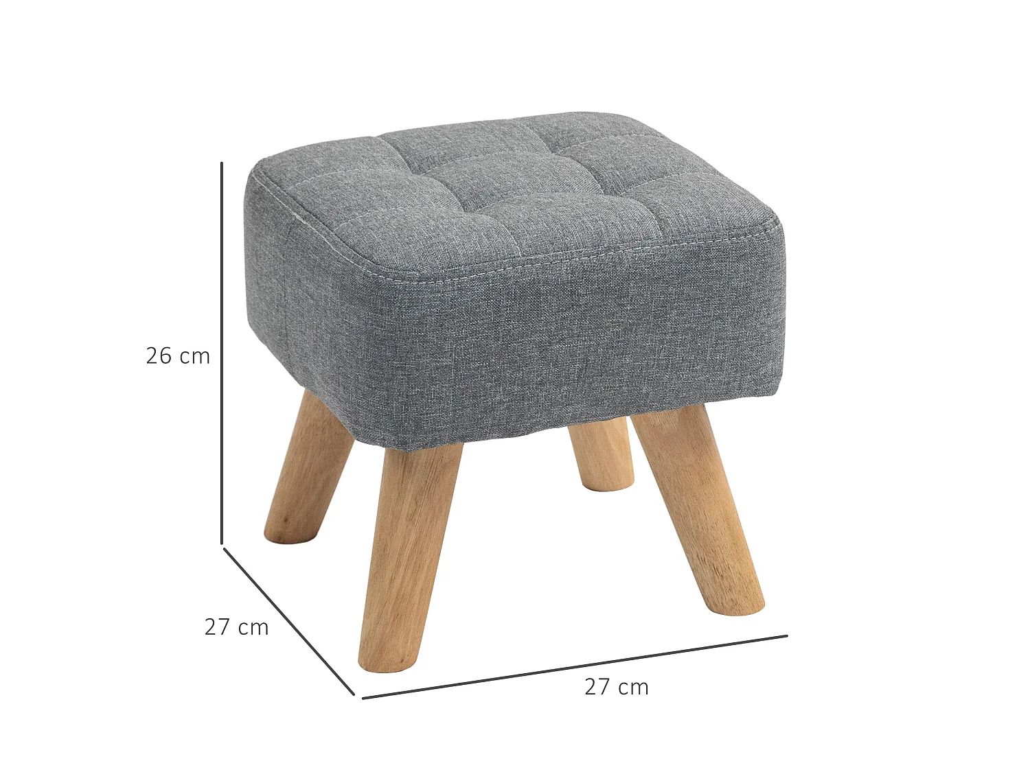 Sayo Linen Look Light Grey Square Padded Footstool Tufted Diamond