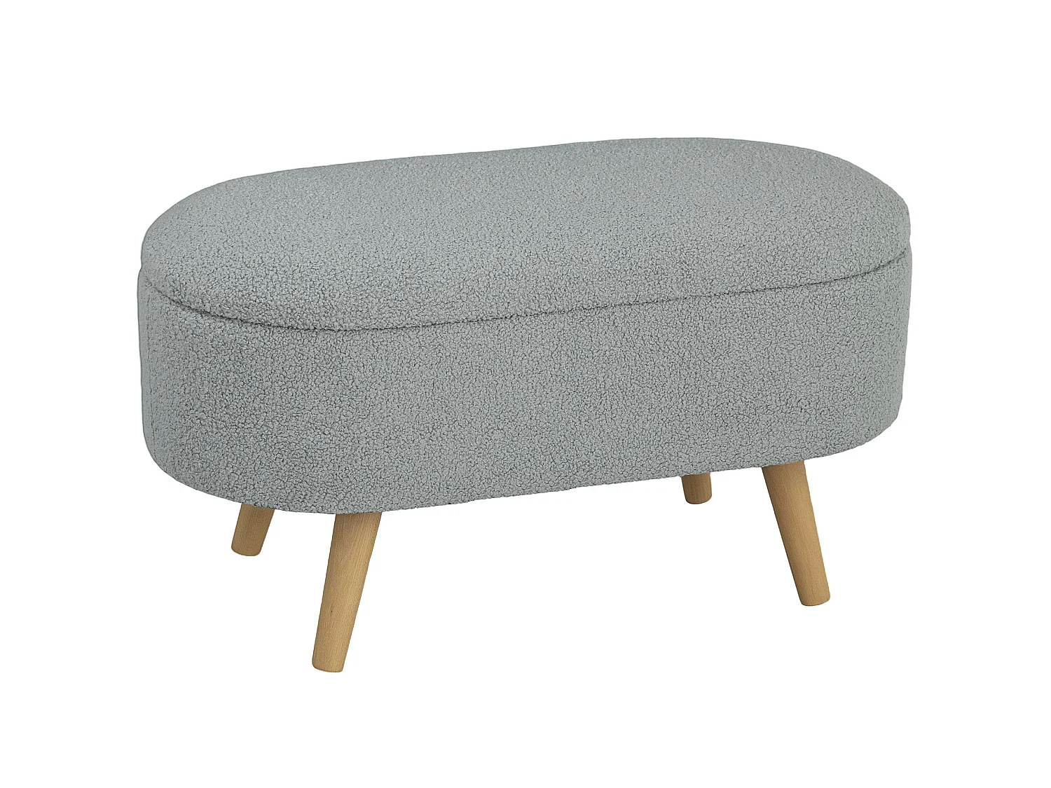Mael Teddy Fleece Storage Ottoman Charcoal Grey with Pine Legs