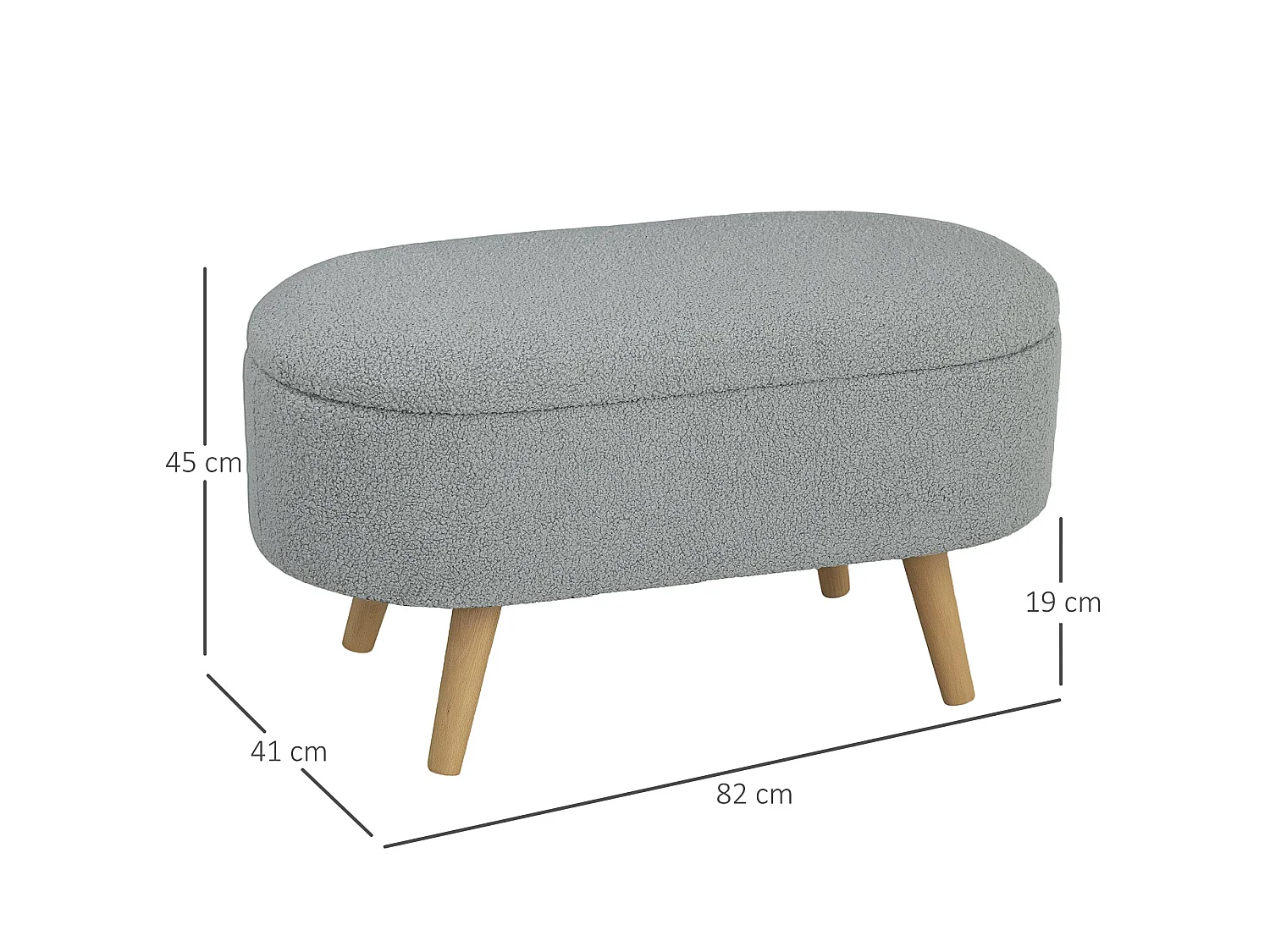Mael Teddy Fleece Storage Ottoman Charcoal Grey with Pine Legs