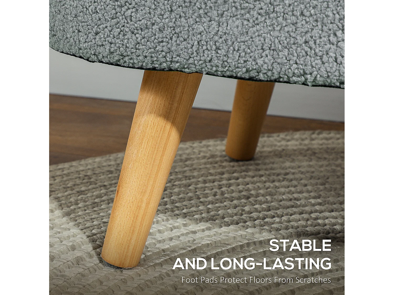 Mael Teddy Fleece Storage Ottoman Charcoal Grey with Pine Legs