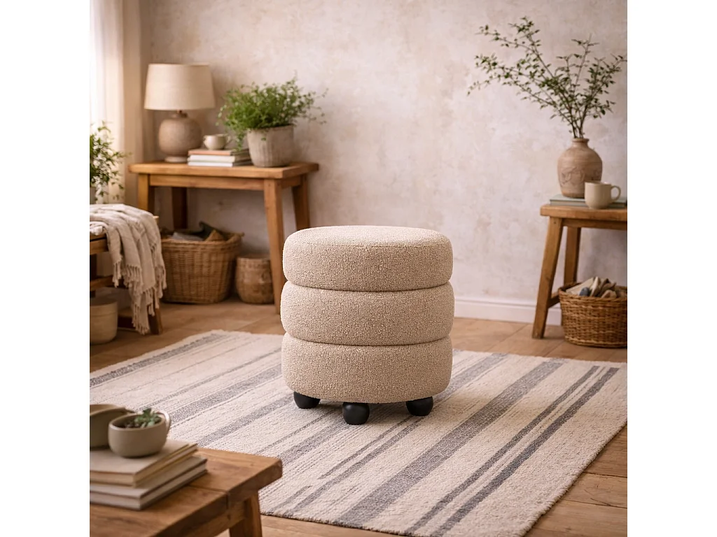 Antipodes Cream Chenille Round 3 Tier Pouffe