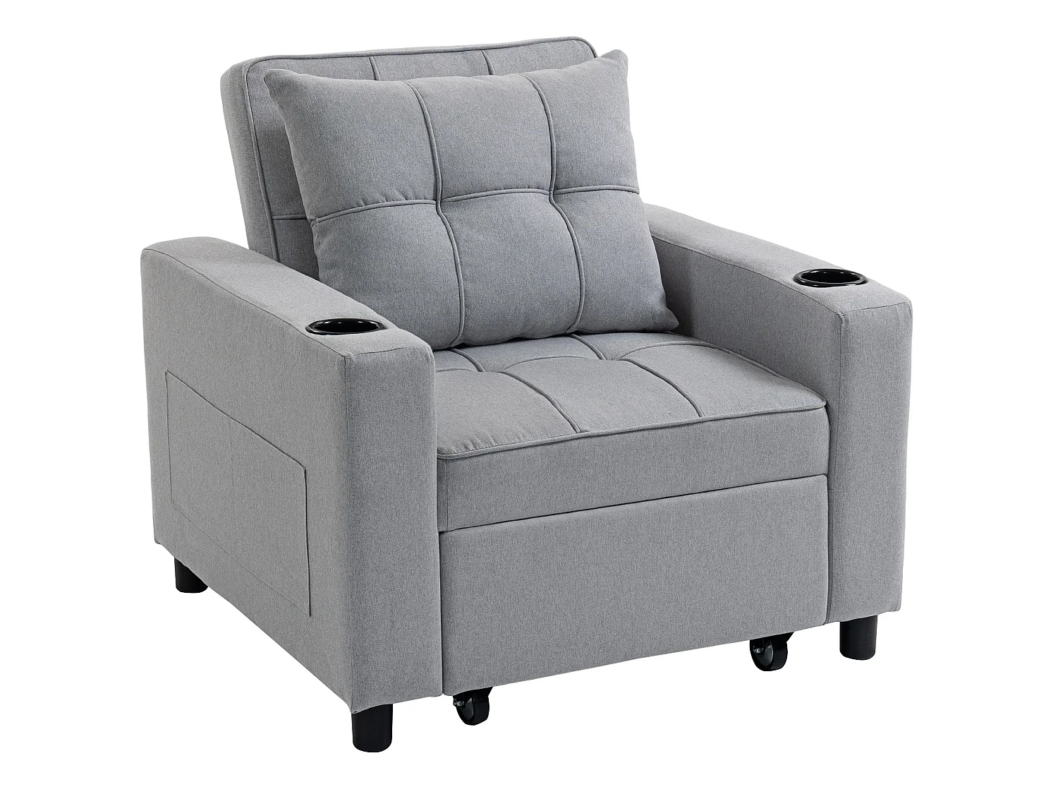 Soliri Light Grey 3 in 1 Convertible Single Sofa Bed with Tufted Cushion