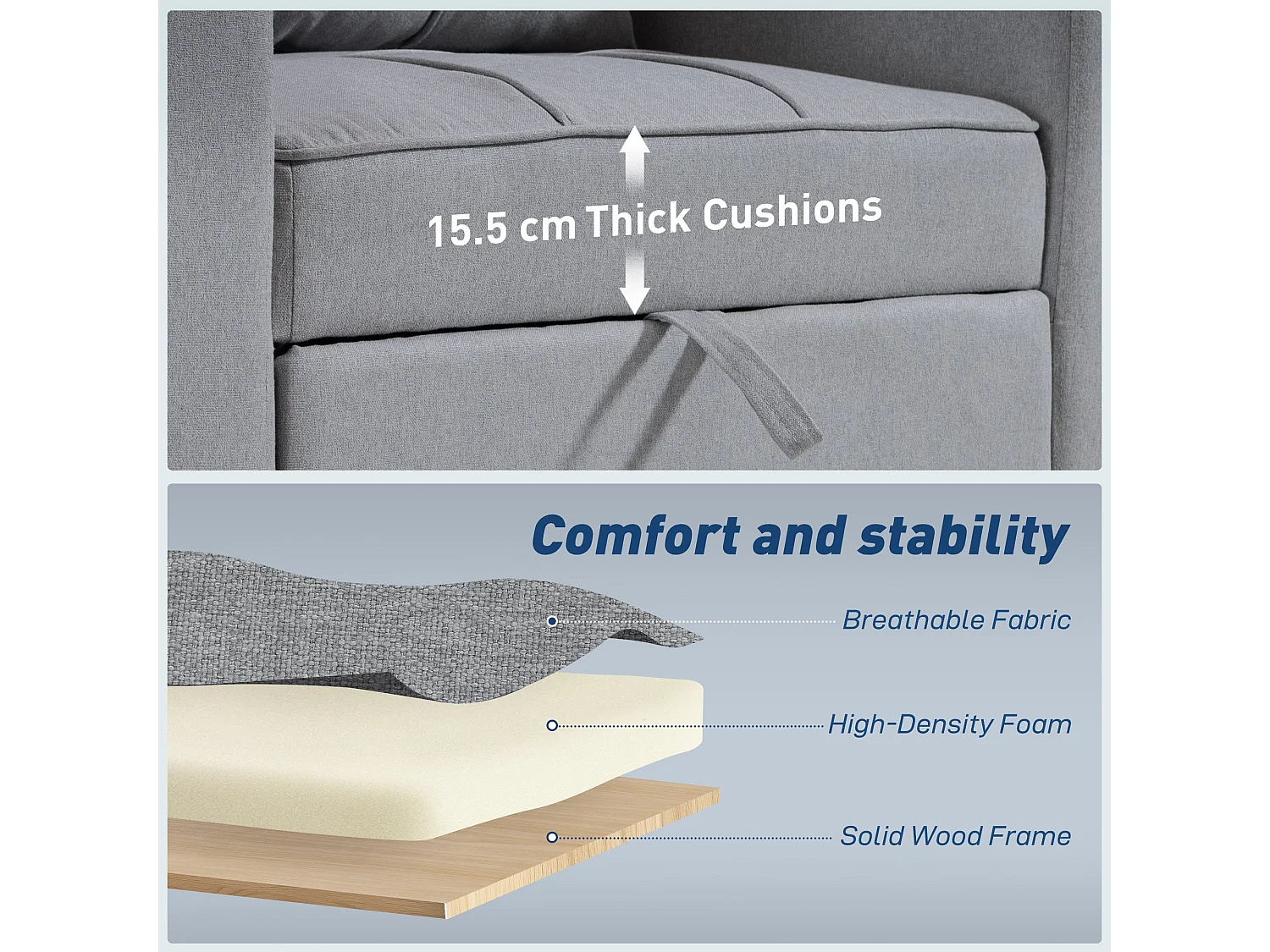 Soliri Light Grey 3 in 1 Convertible Single Sofa Bed with Tufted Cushion