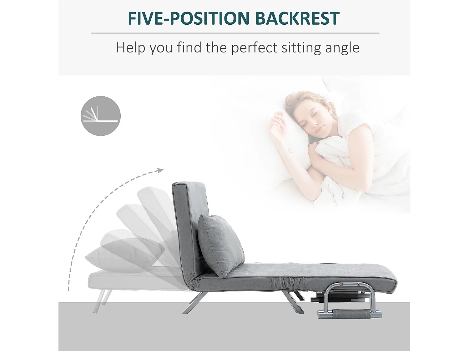 Yorito Suedette Grey Convertible Chair Bed with 5 Level Adjustable Backrest