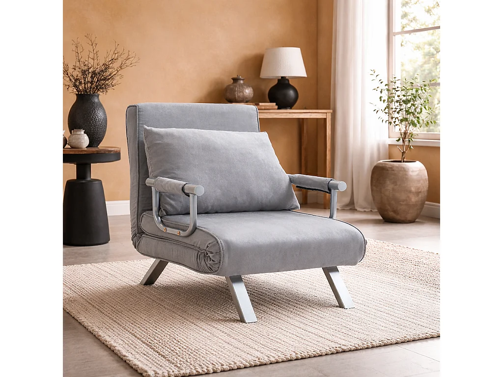 Yorito Suedette Grey Convertible Chair Bed with 5 Level Adjustable Backrest