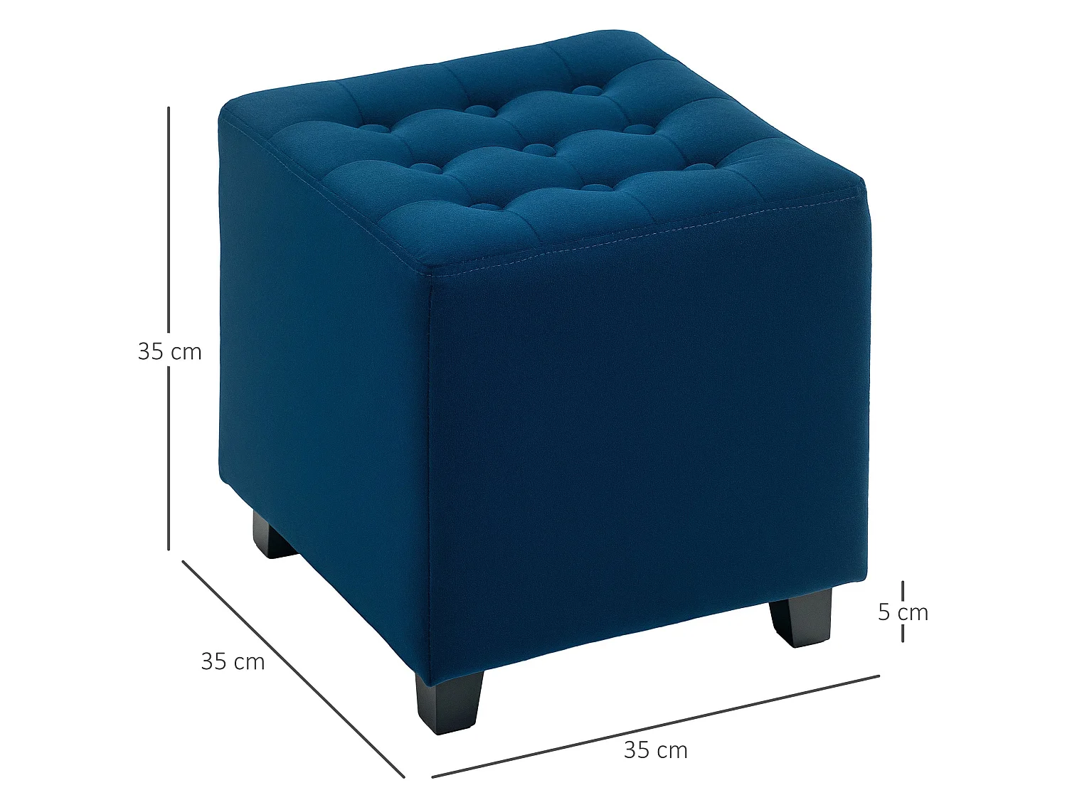 Dimano Blue Velvet Feel Square Ottoman Diamond Tufted