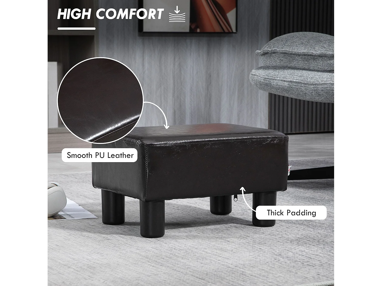 Fatopa Brown Faux Leather Cube Footstool 40x30x24cm Foam Padded with 4 Plastic Feet