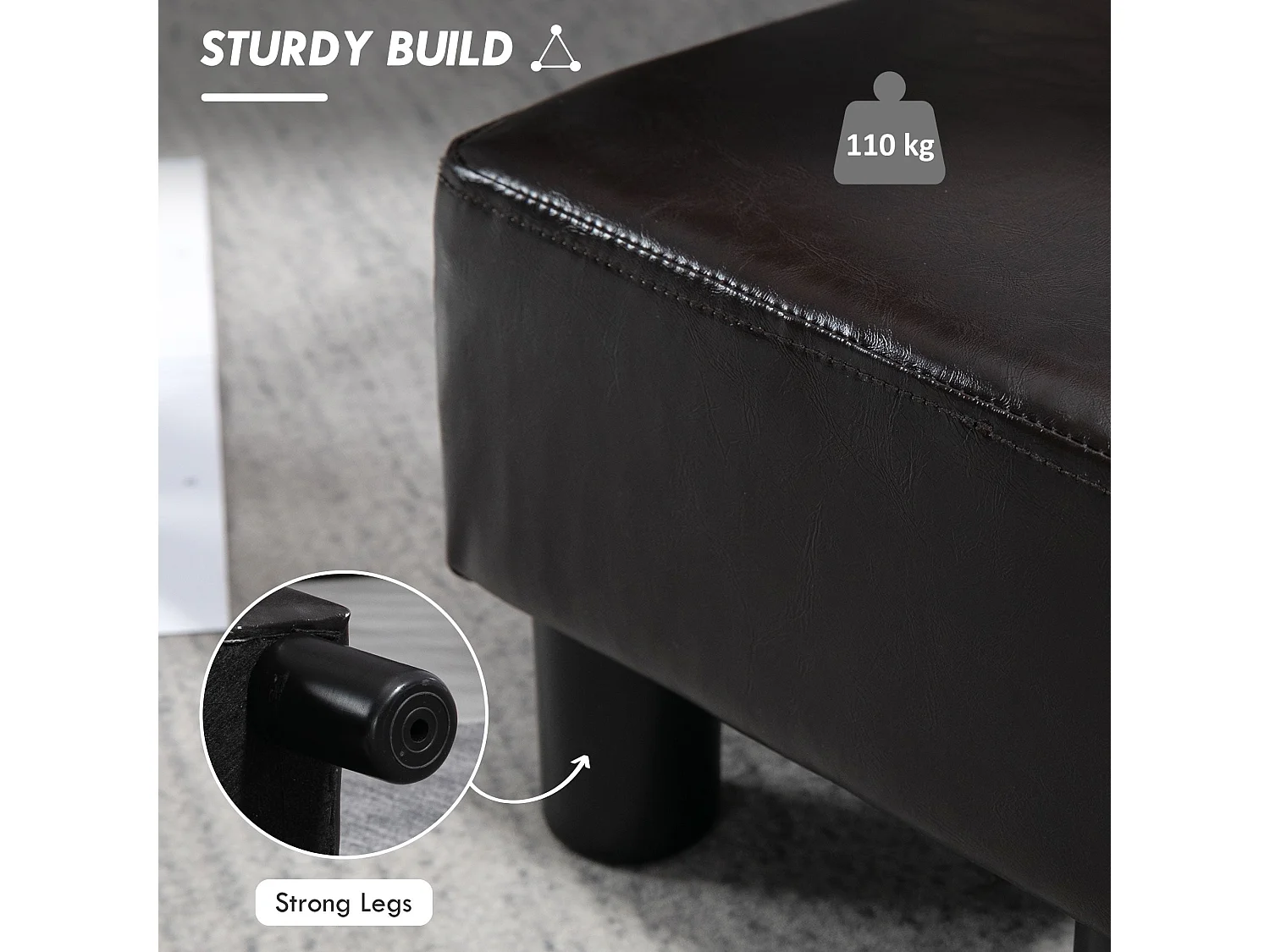 Fatopa Brown Faux Leather Cube Footstool 40x30x24cm Foam Padded with 4 Plastic Feet