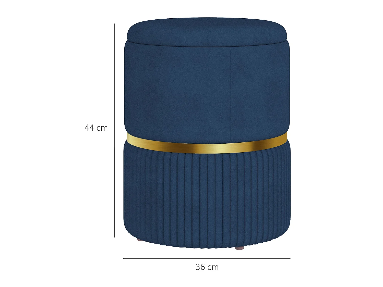 Pazima Velvet Blue Storage Ottoman with Gold Accent Padded Upholstered Top
