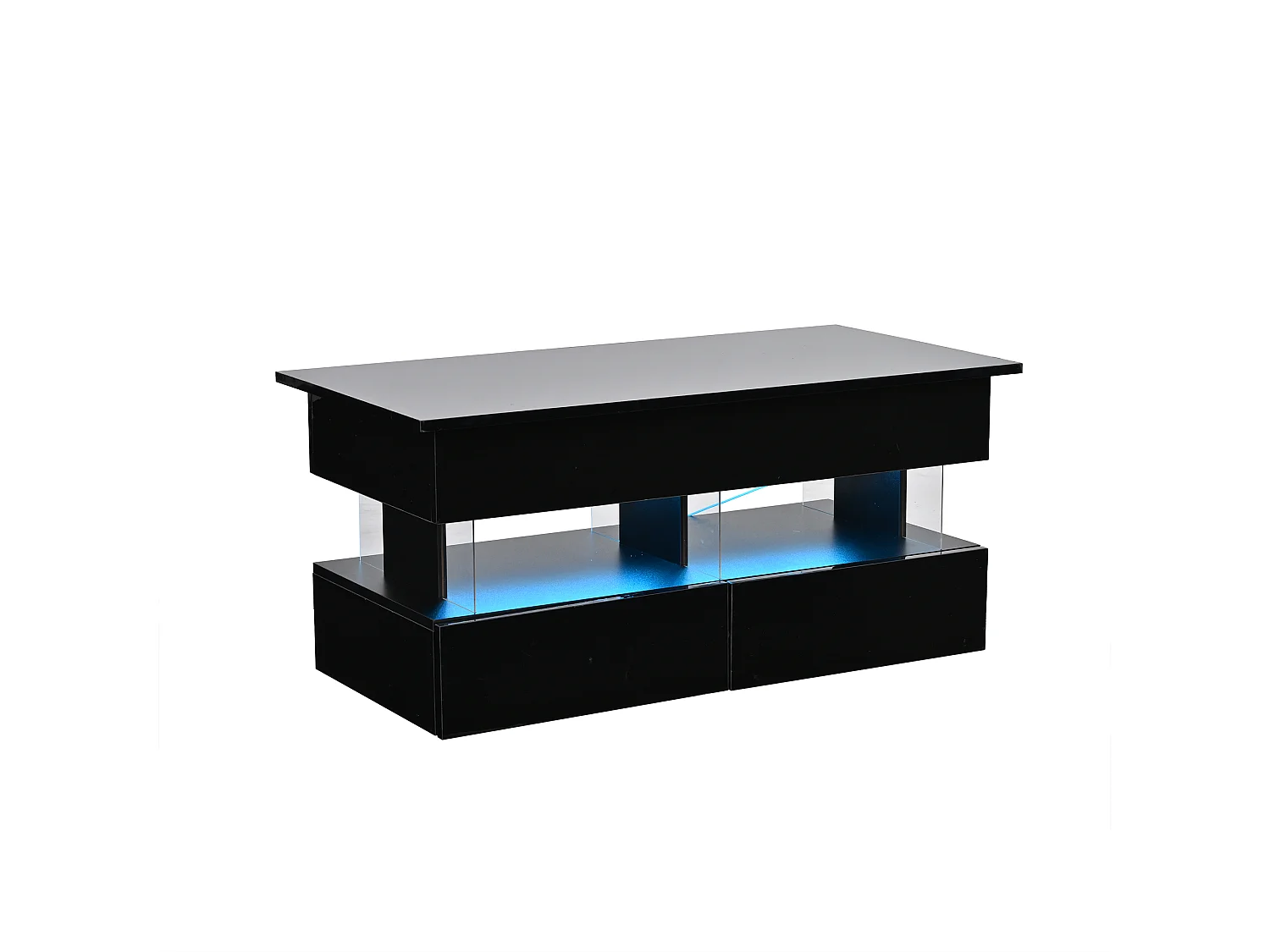 Höhenverstellbarer Couchtisch 100 x 50 x 46 cm - mit LED-Beleuchtung - 2 Schubladen - hochglänzende Lackoberfläche - MDF - schwarz